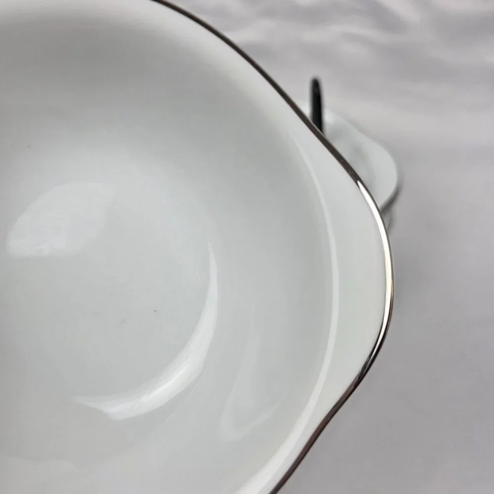 FOUR Noritake Fremont #6127 Lugged Cereal Bowl White with Platinum Trim